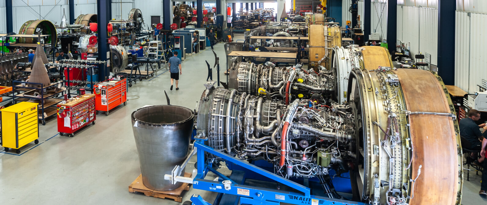 Row of engines ready for maintenance